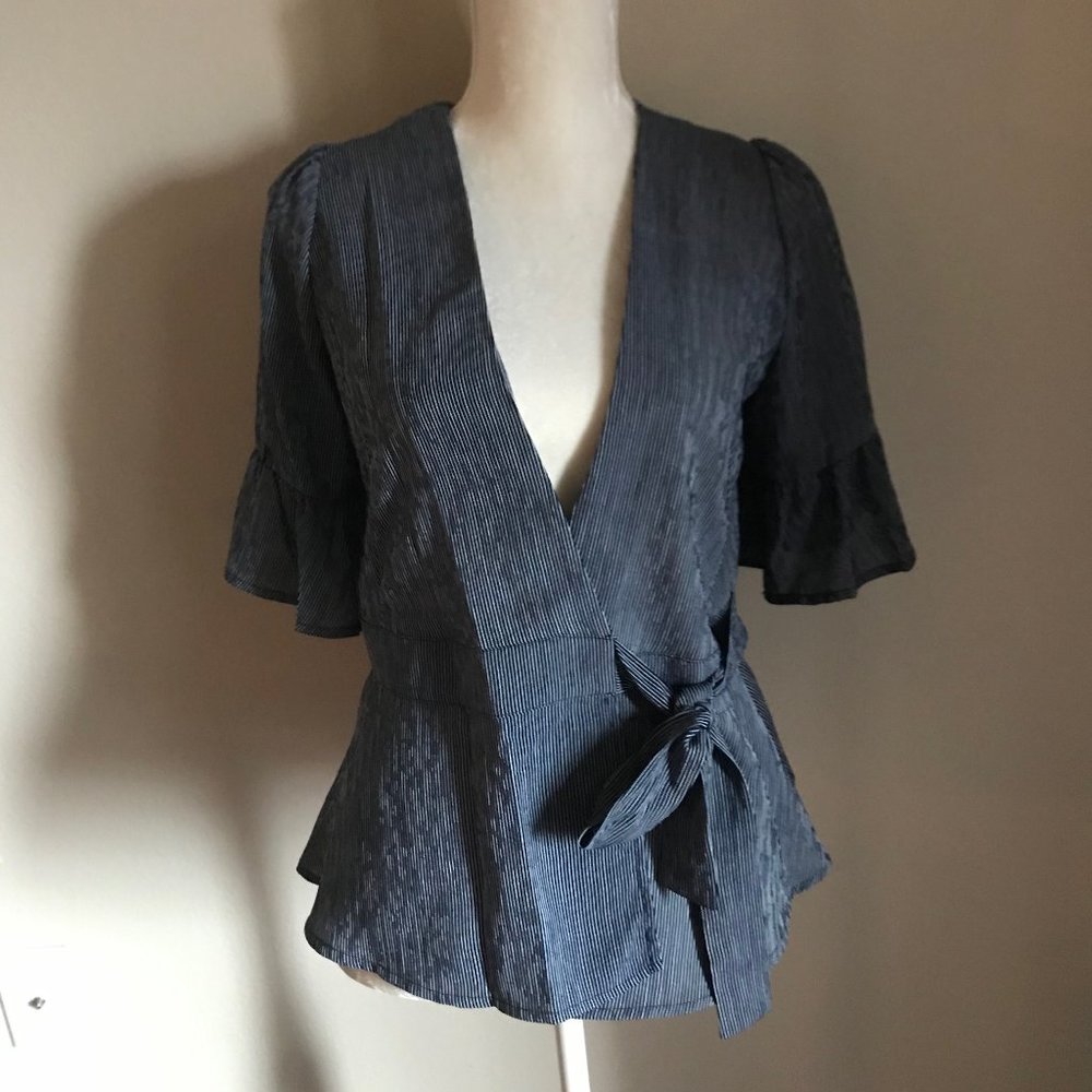 J.O.A. Striped Wrap Top